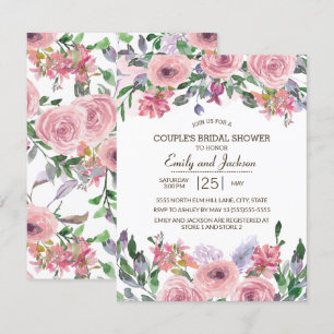 Pink Lavender Spring Floral Couple's Bridal Shower Invitation