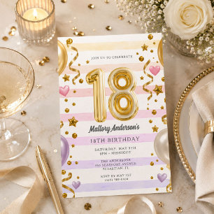 Pink Lavender Stripe 18th Birthday Party Invitation