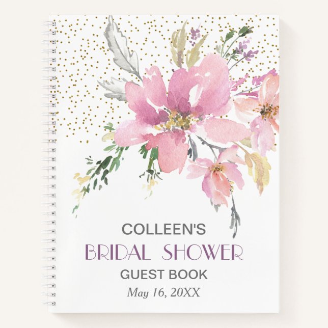 Pink Lavender Watercolor Floral Shower Guest Notebook (Front)