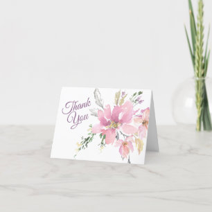 Pink Lavender Watercolor Floral Wedding Thank You Card