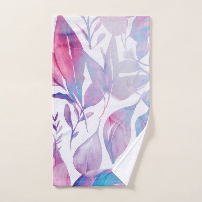 Pink, Lavender Watercolor Leaves  Hand Towel (Hand Towel)