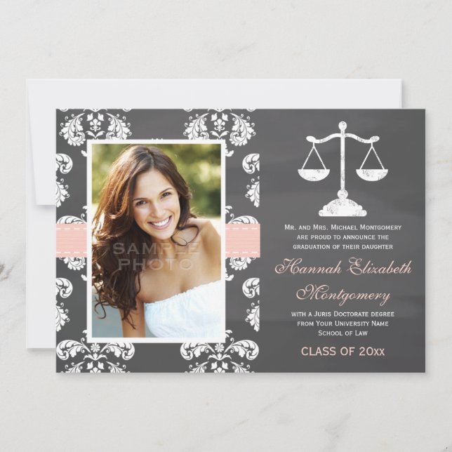 PINK LAW SCHOOL CHALKBOARD GRADUATION ANNOUNCEMENT (Front)