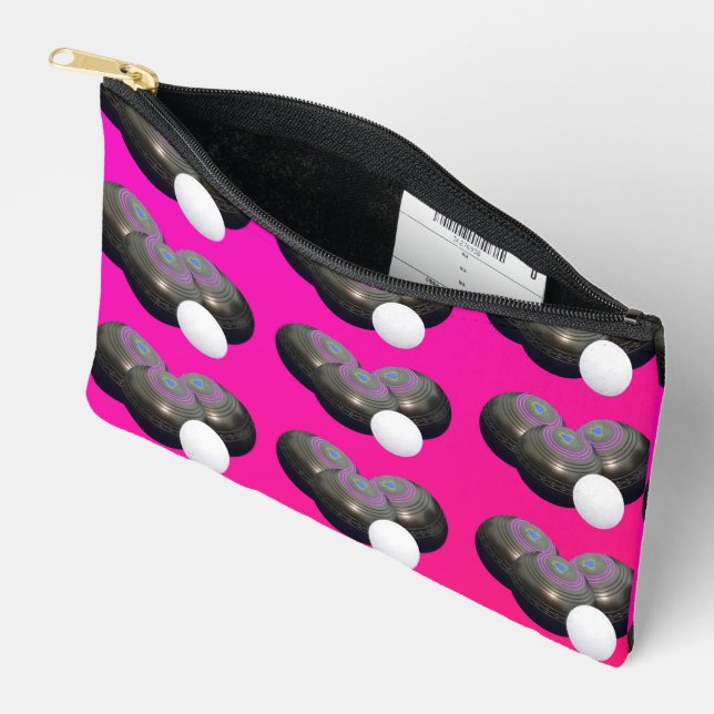 Pink Lawn Bowls And Jack, Accessory Pouch (Open)