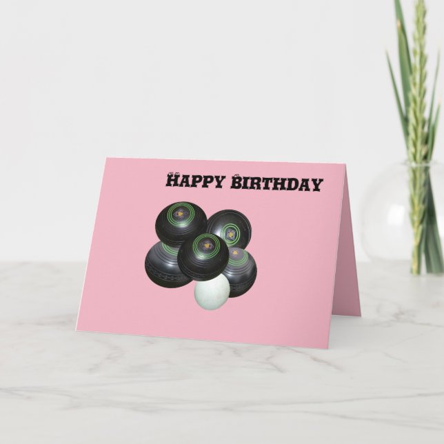 Pink Lawn Bowls, Happy Birthday Card (Front)