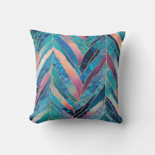 Pink Leaf And Mermaid Scales Pattern Cushion