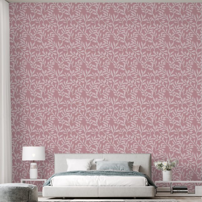 Pink Leaf Pattern 2" * 10" Custom Textured Vinyl Wallpaper (Bedroom)