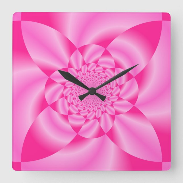 Pink Leaf Petal Square Wall Clock (Front)