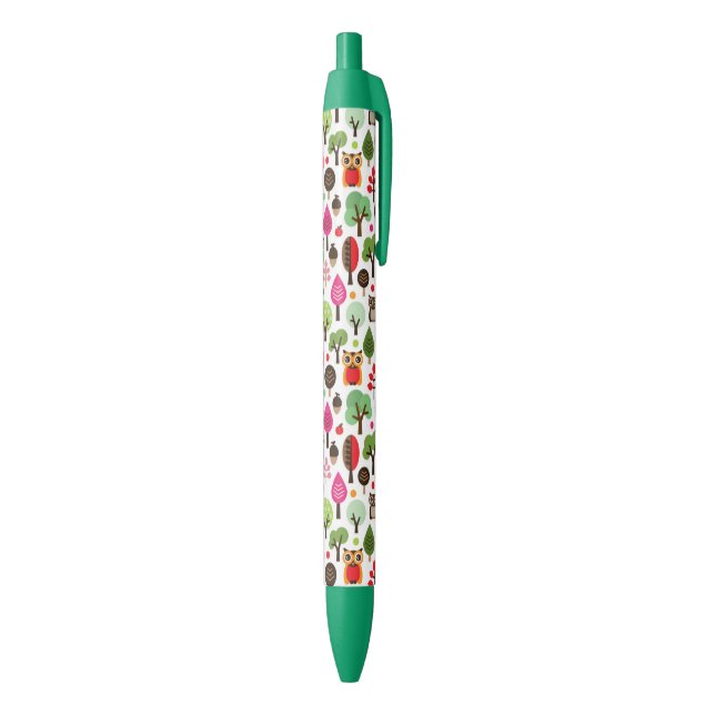 pink leaf tree retro owl pattern black ink pen (Bottom (Vertical))