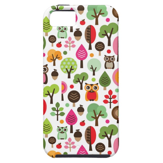 pink leaf tree retro owl pattern Case-Mate iPhone case (Back)