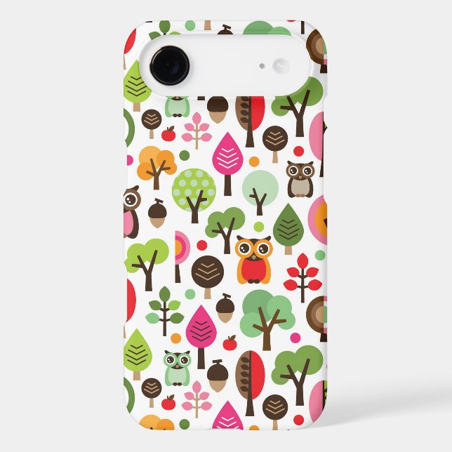 pink leaf tree retro owl pattern Case-Mate iPhone case (Back)