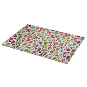 pink leaf tree retro owl pattern cutting board