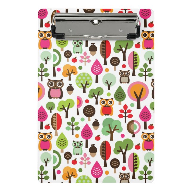pink leaf tree retro owl pattern mini clipboard (Front)
