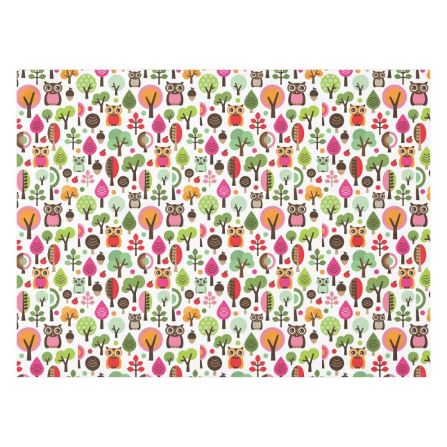 pink leaf tree retro owl pattern tablecloth (Front (Horizontal))