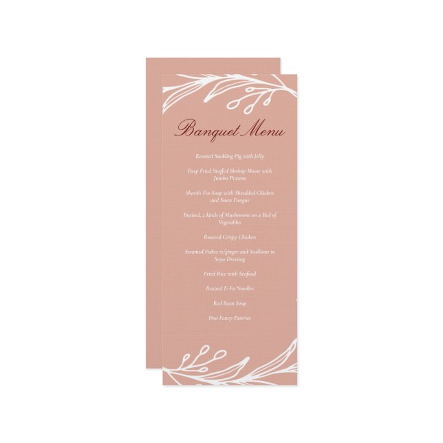 Pink leaf wreath modern Chinese wedding banquet Menu (Front/Back In Situ)