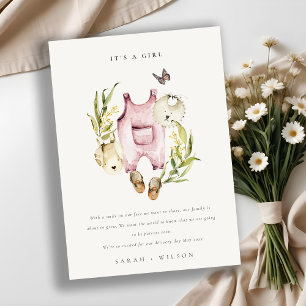 Pink Leafy Foliage Clothes Girl Baby Announcement