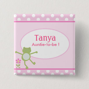 Pink Leap Frog Baby Shower Name Tag Button