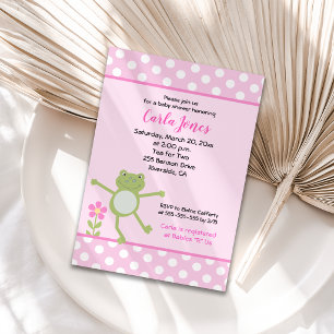 Pink Leap Frog Girl Baby Shower Invitation