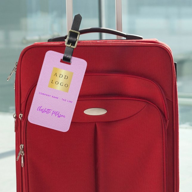 Pink leather business company logo name luggage tag (Creator Uploaded)