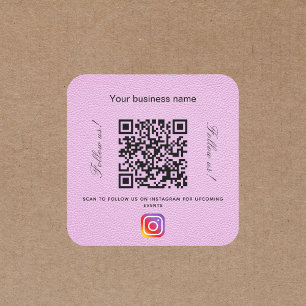 Pink leather business name qr code instagram square sticker