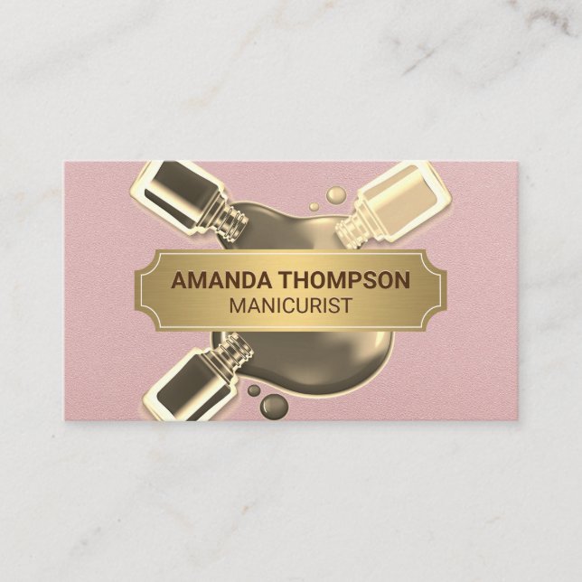 Pink Leather Gold Metallic | Nail Polish Pour Appointment Card (Front)
