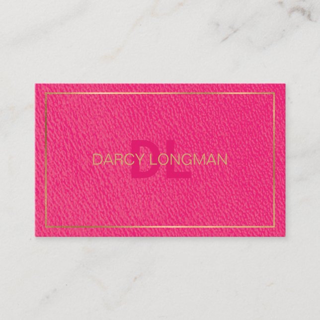 Pink Leather Grain Look Black Charcoal Gold Business Card (Front)