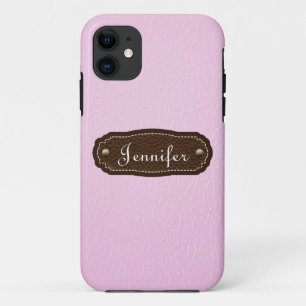 Pink Leather Look personalised iPhone 5 11 Case