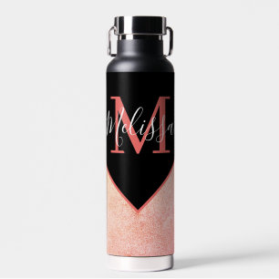 Pink leather look personalised water bottle