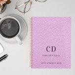 Pink leather monogram initials 2025 planner<br><div class="desc">A pink faux leather photo as background and purple text. Personalise and add your monogram initials,  name and a title year.</div>