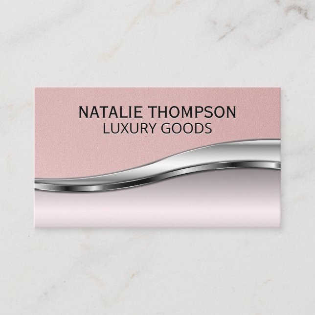 Pink Leather | Pink Metallic Background Business Card (Front)