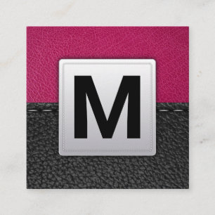 Pink Leather   Stitched Leather Square Business Card