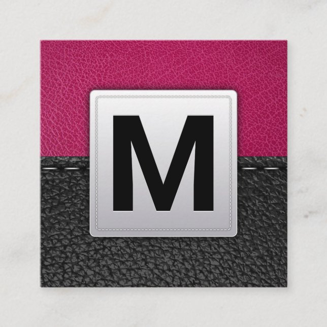 Pink Leather | Stitched Leather Square Business Card (Front)
