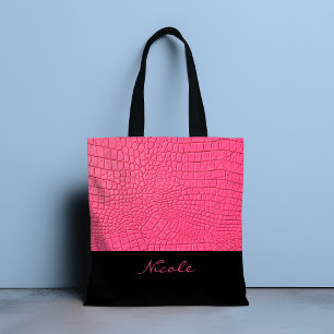 Pink Leather Textured Personalized Tote Bag
