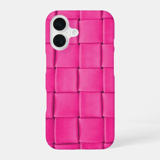 Pink Leather Weave iPhone 16 Case (Back)