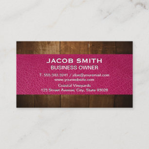 Pink Leather   Wood Trim Business Card
