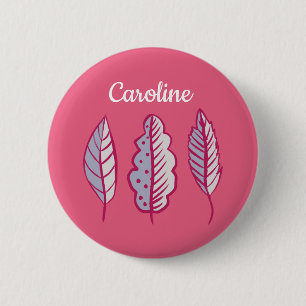 Pink Leaves Abstract Decorative Girly Name 6 Cm Round Badge