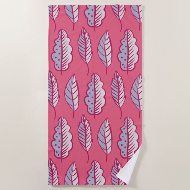 Pink Leaves Abstract Decorative Pattern Beach Towel (Front)