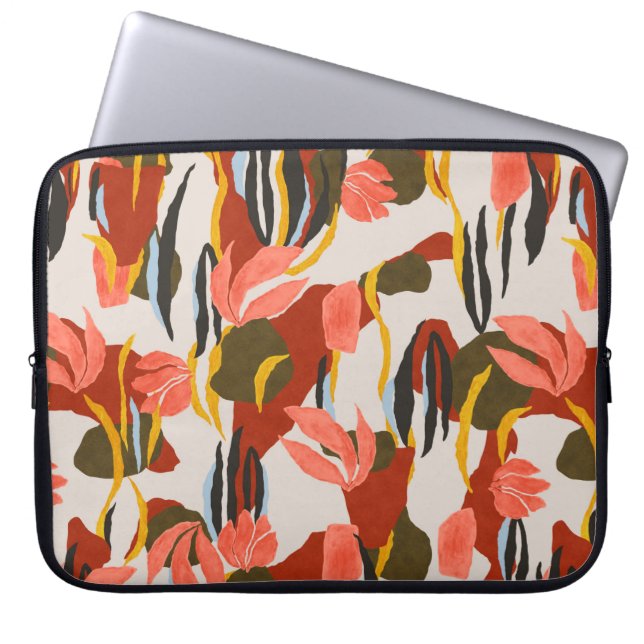 pink leaves and effect dress pattern design.  laptop sleeve (Front)
