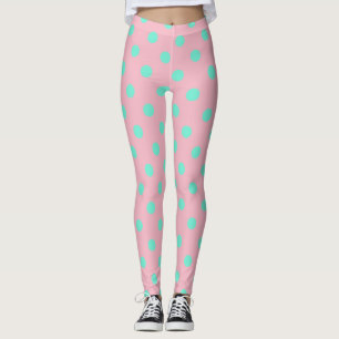 Pink Leggings with Teal Polka Dots