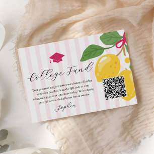 Pink Lemon Citrus Graduation College Fund Enclosure Card