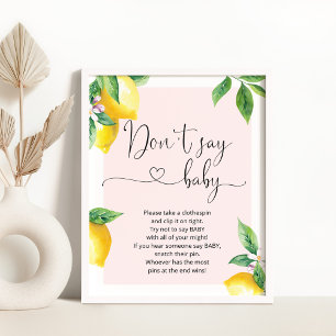 Pink Lemon don't say baby gaby shower game poster