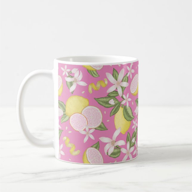 Pink Lemon Floral Citrus Coffee Mug (Left)