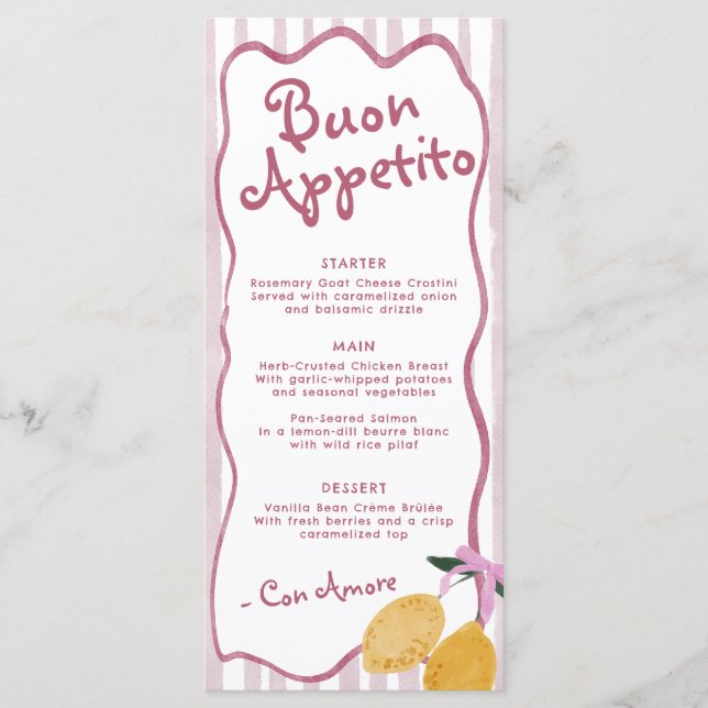 Pink Lemon Girls Baby Shower  Menu (Front)
