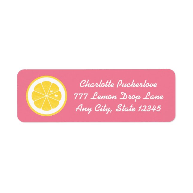 Pink Lemon Heart Return Address Labels Stickers (Front)