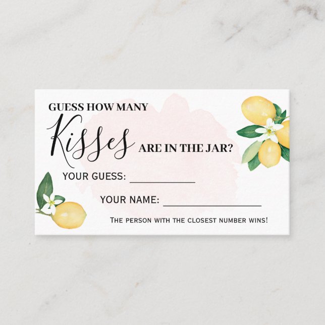 Pink Lemon How Many Kisses Bridal Shower Game card (Front)