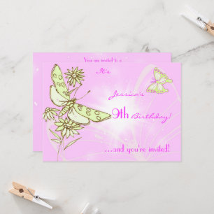 Pink Lemon LIme Butterfly Invitation Card