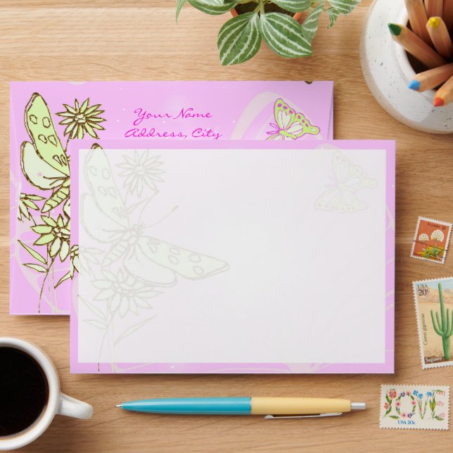 Pink Lemon Lime Butterfly Invitation Envelope (Desk)