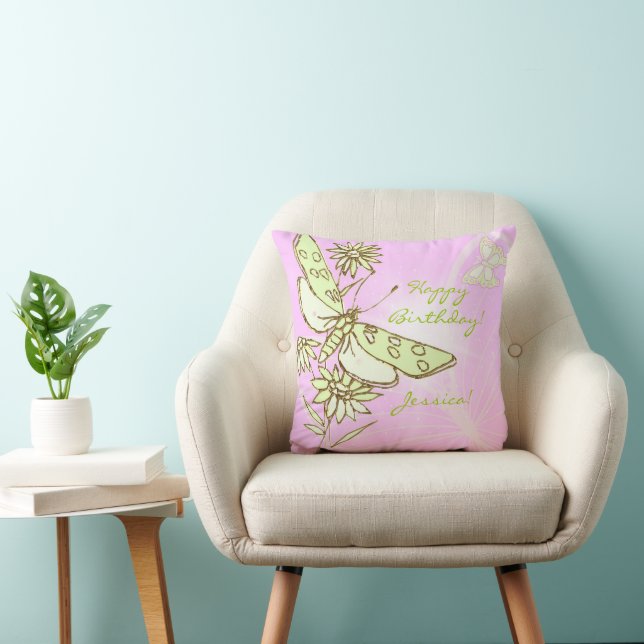Pink Lemon Lime Butterfly Throw Pillow (Chair)