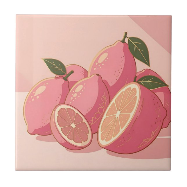 Pink Lemon Modern Feminine Citrus Tile (Front)