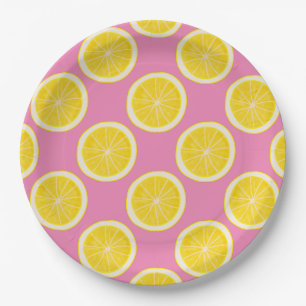 Pink Lemon Print Throw Pillow Paper Plate