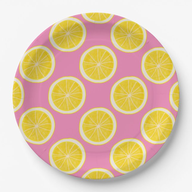 Pink Lemon Print Throw Pillow Paper Plate (Front)